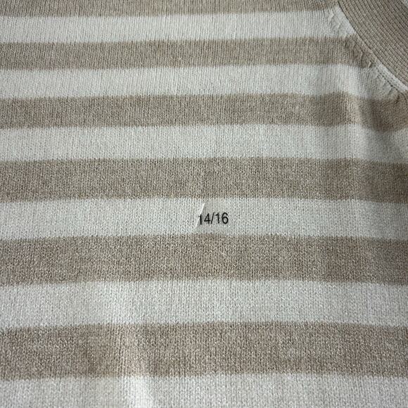 Lane Bryant Sweater White Tan Striped Button Stretch 14/16 Classic Preppy - Picture 3 of 16